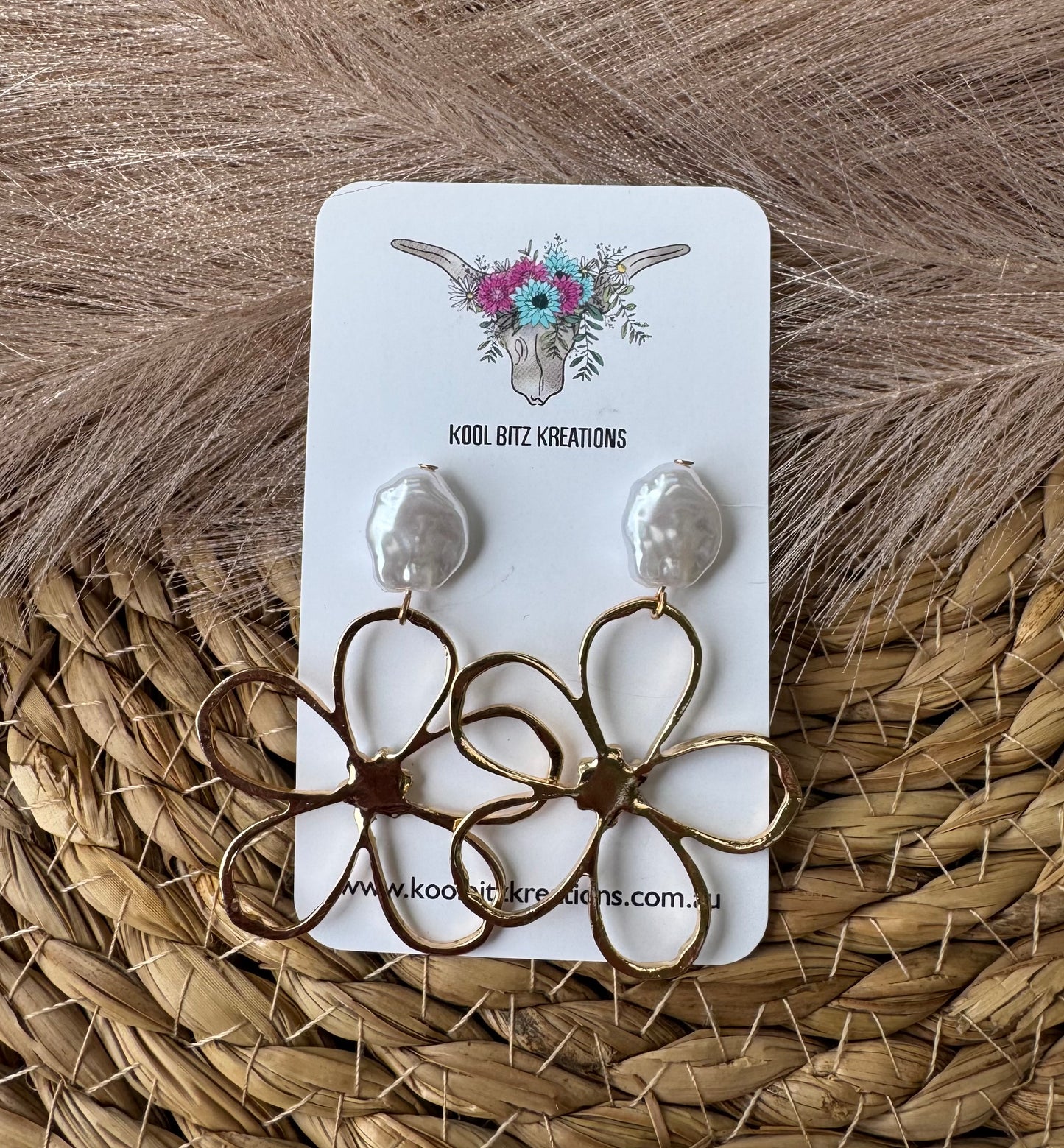 Pearl & Gold Flower Dangles