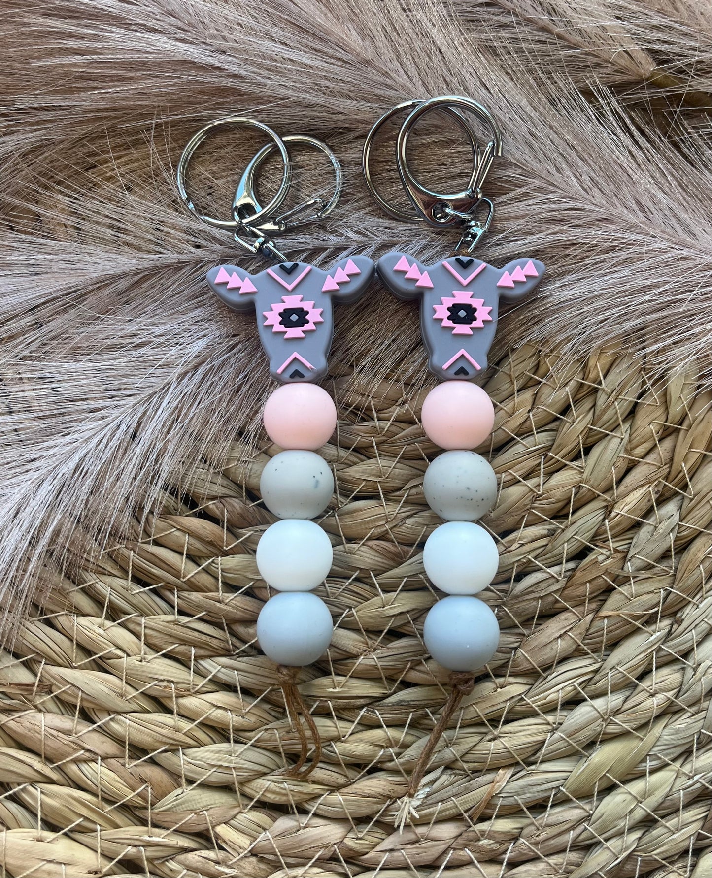 Pink & Grey Cow Keychain