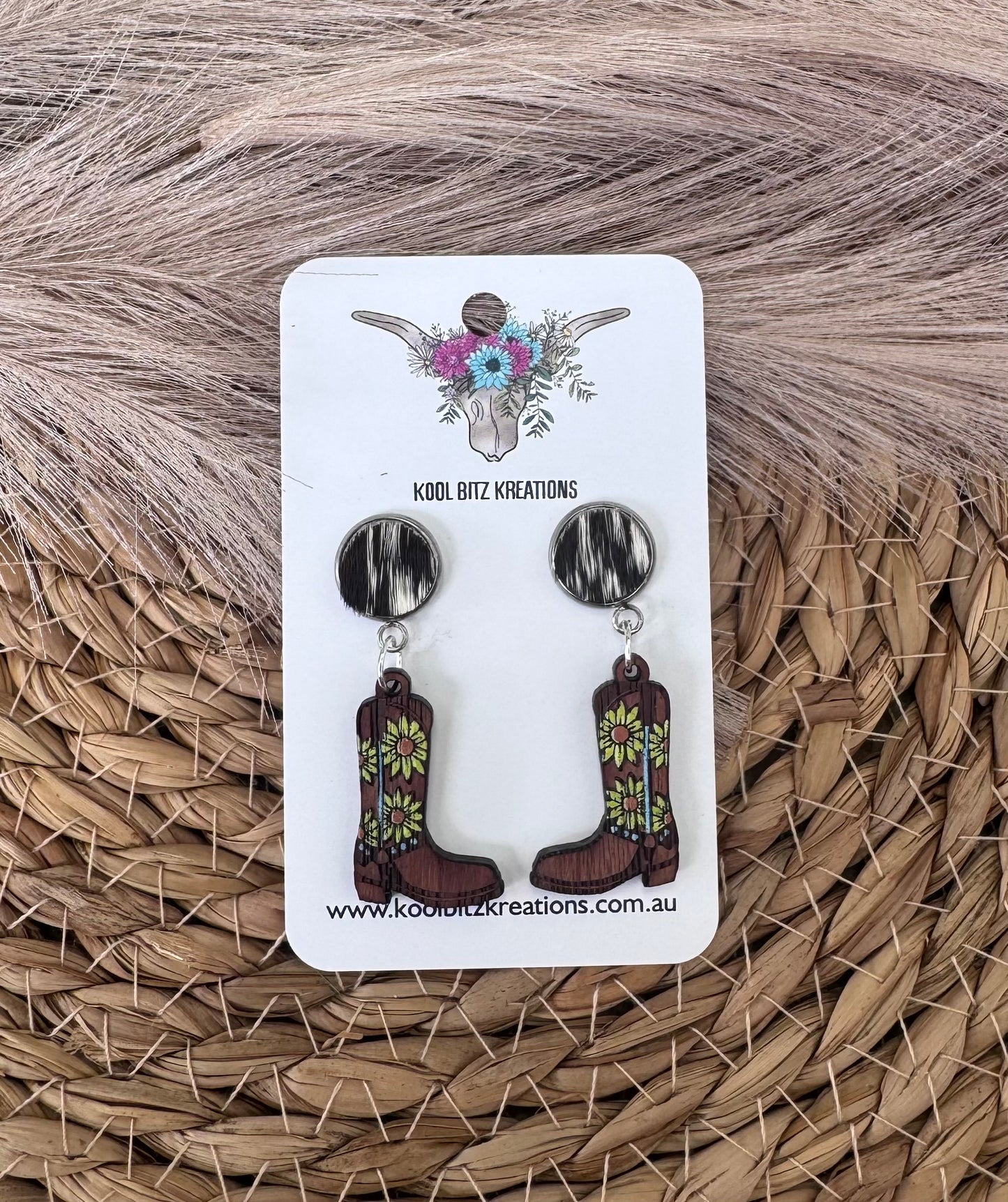 Black Cowhide Yellow Floral Boots