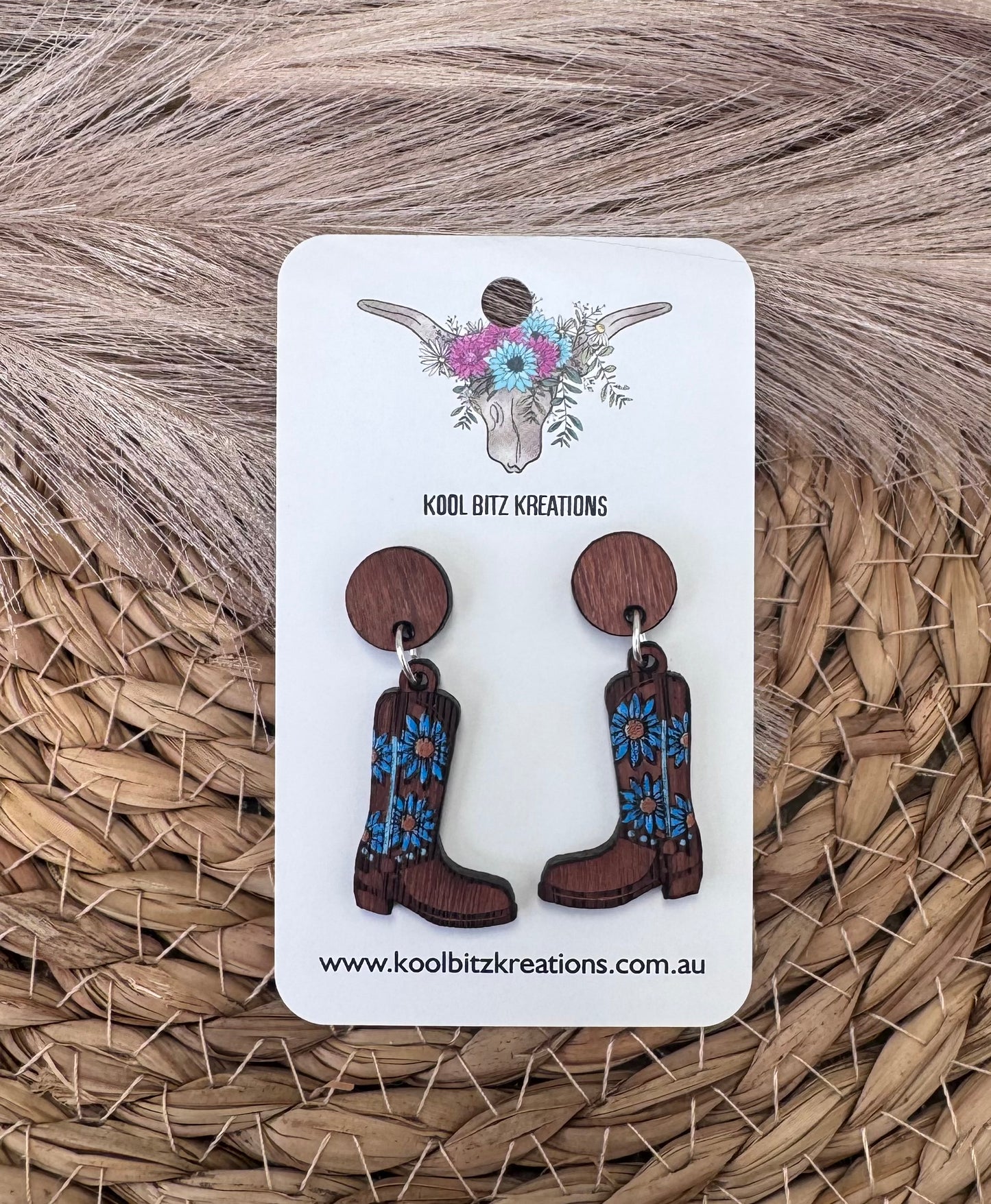 Wooden Blue Floral Boots