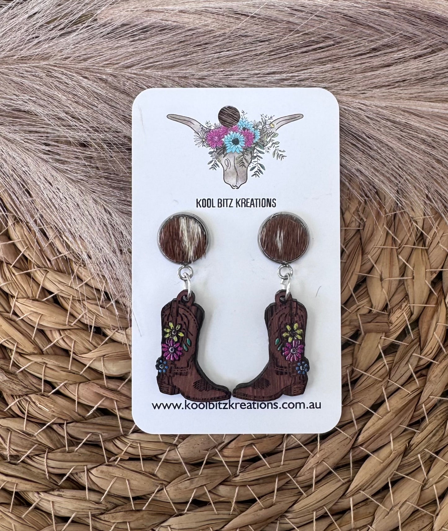 Brown Cowhide Floral Boots