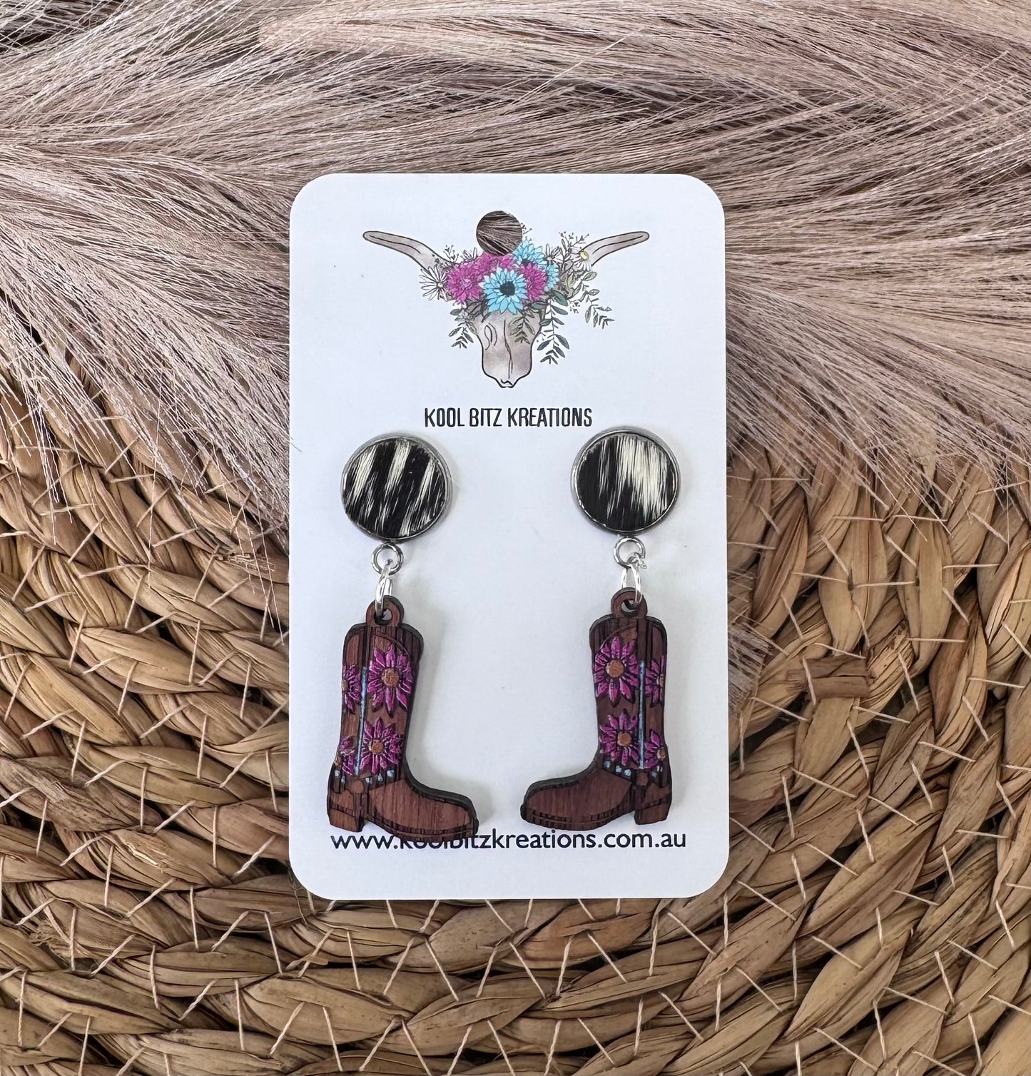 Black Cowhide Pink Floral Boots