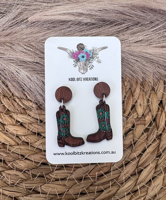 Wooden Green Floral Boots