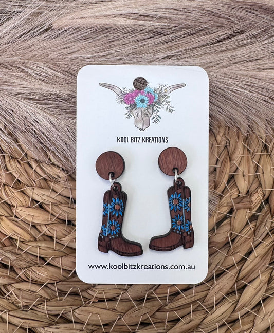 Wooden Blue Floral Boots