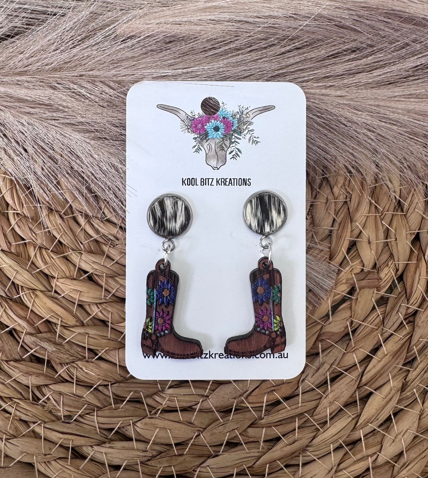 Black Cowhide Floral Boots