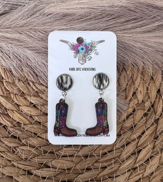 Black Cowhide Floral Boots