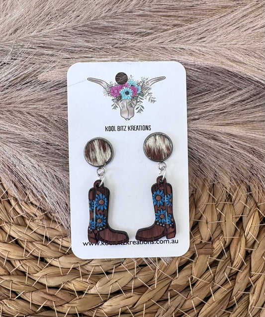 Brown Cowhide Blue Boots