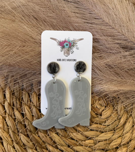 Black Cowhide Silver Boots Large