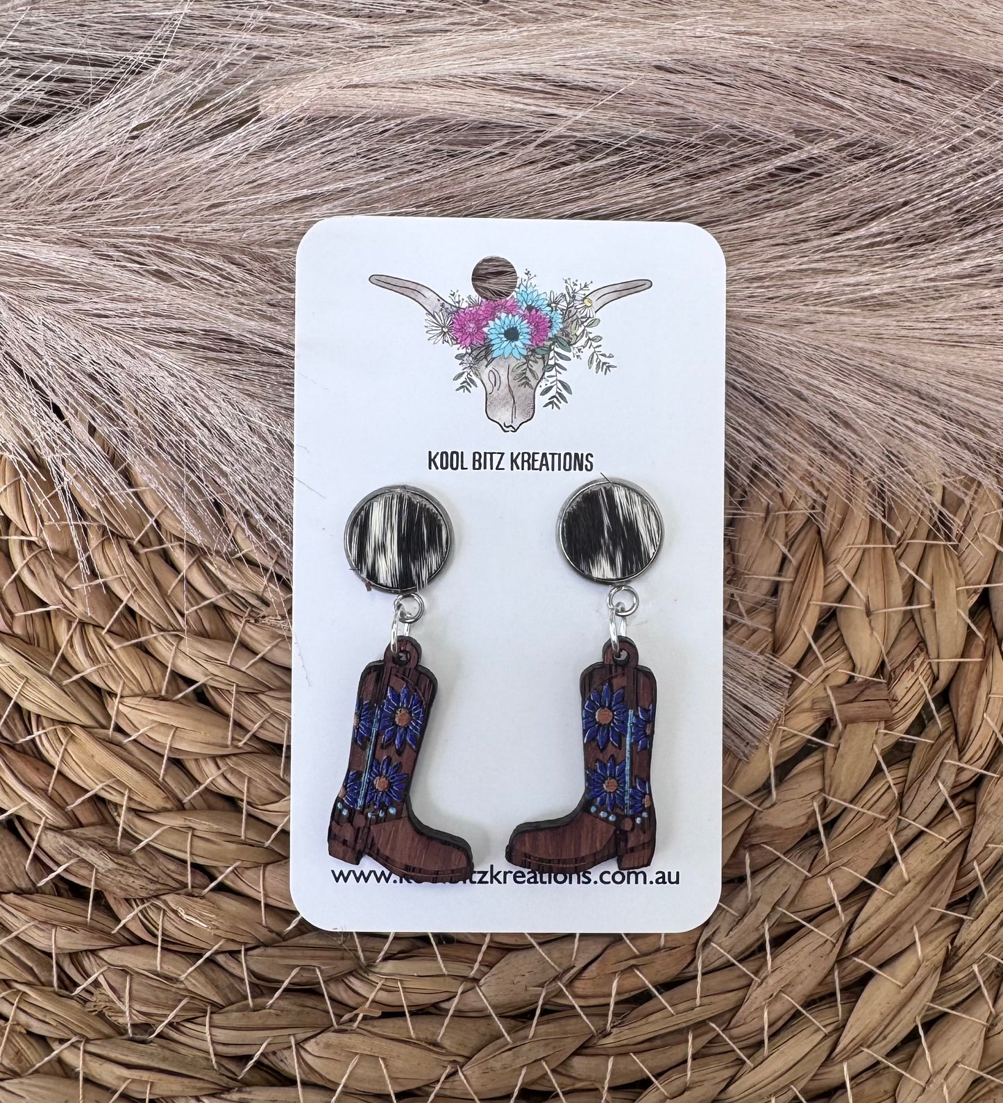 Black Cowhide Dark Blue Floral Boots