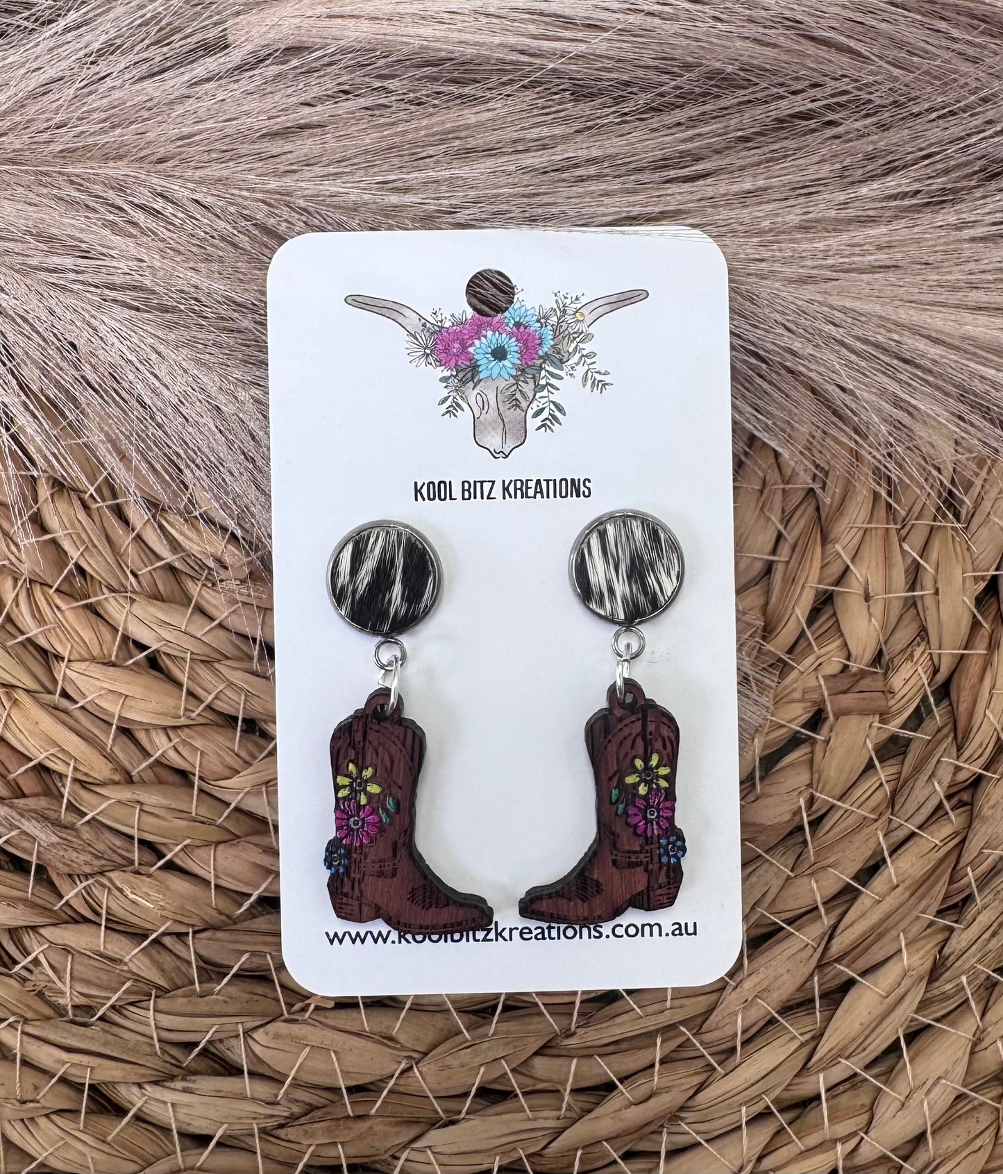 Black Cowhide Floral Boots