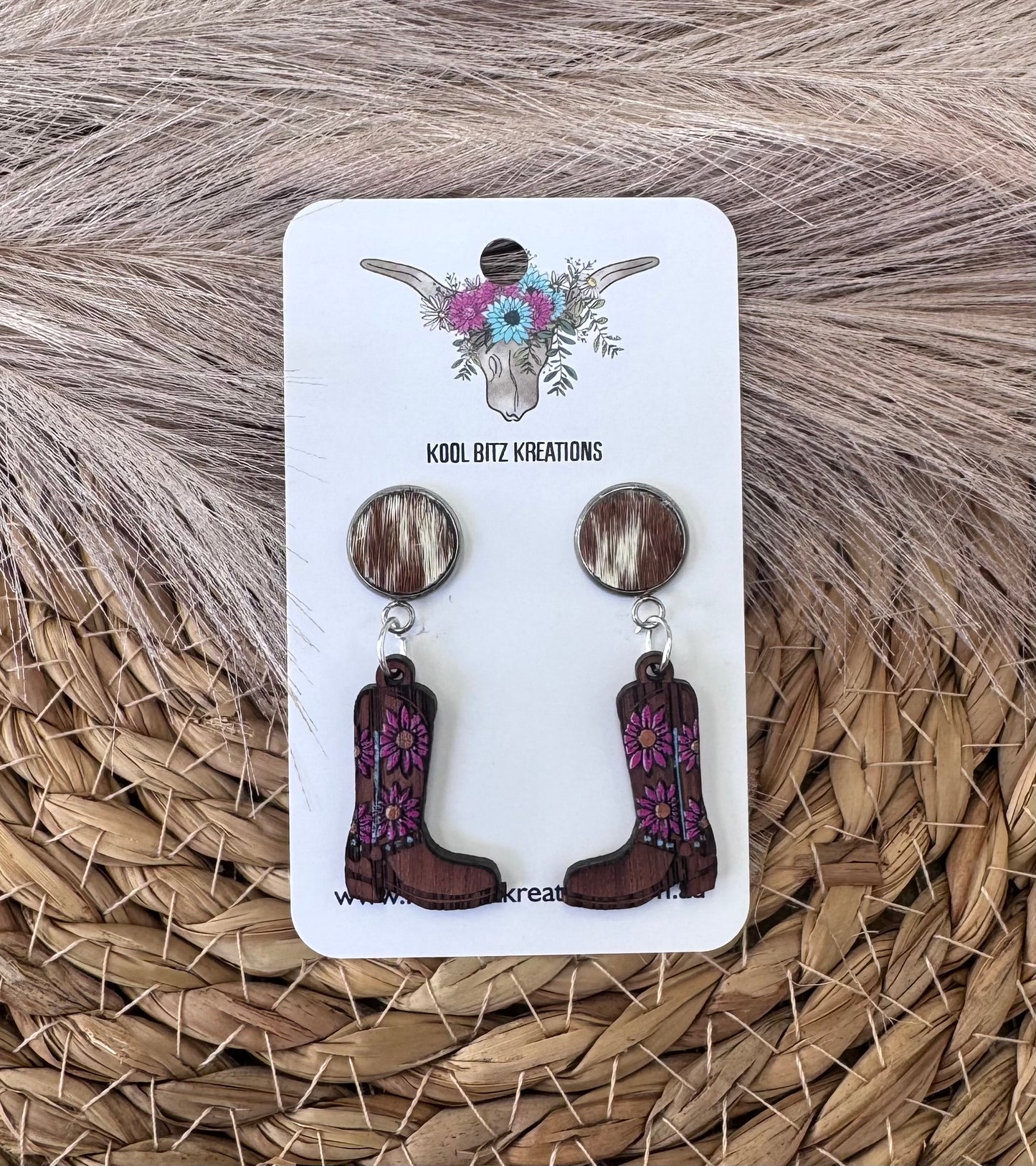 Brown Cowhide Pink Boots