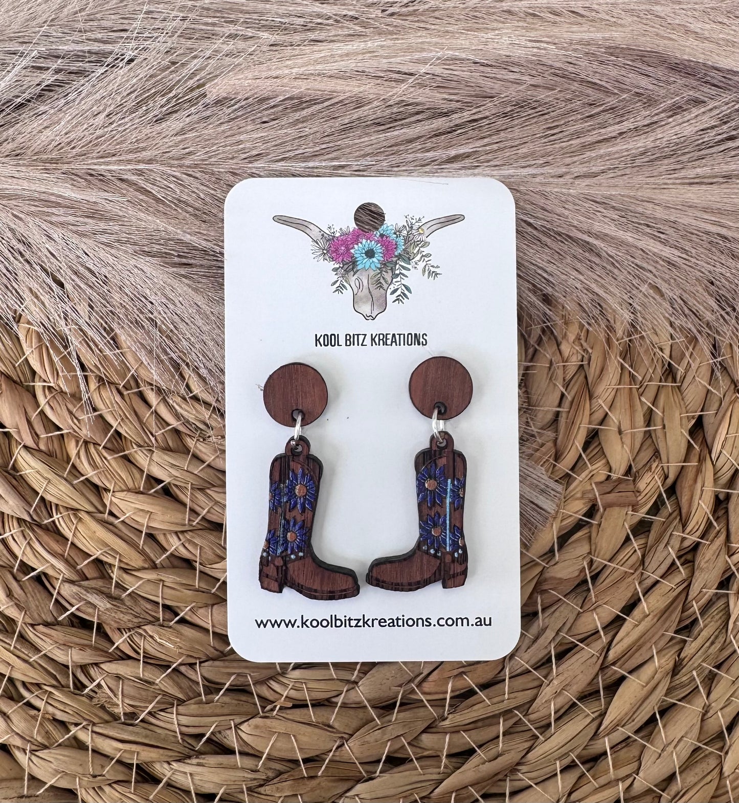 Wooden Dark Blue Floral Boots