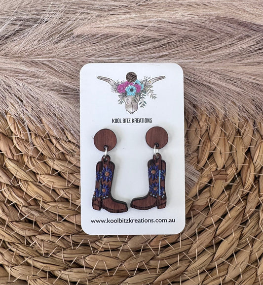 Wooden Dark Blue Floral Boots