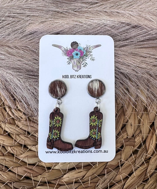 Brown Cowhide Yellow Boots