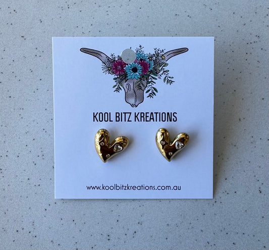 Small Gold Heart Studs with Pearls