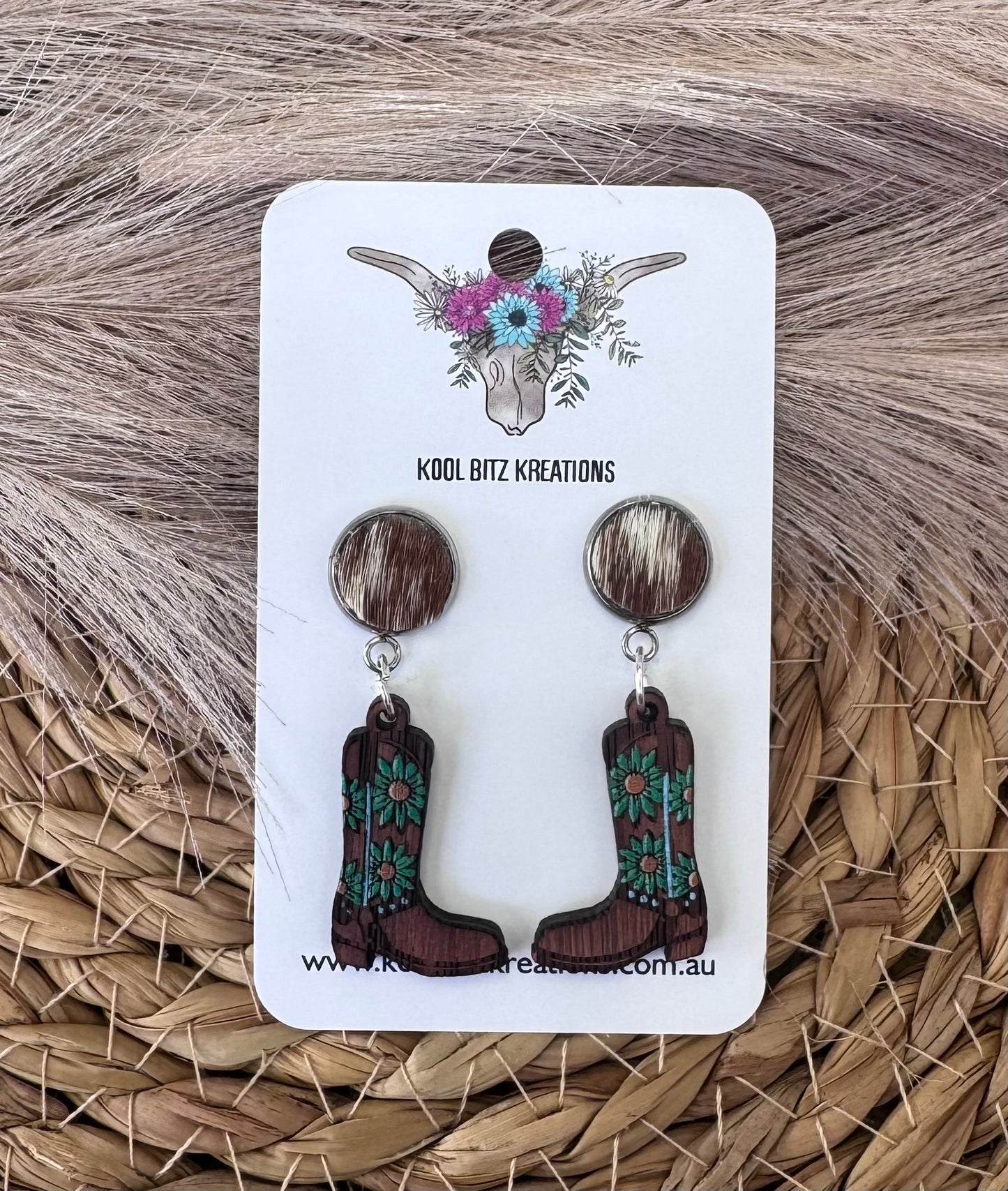 Brown Cowhide Green Boots